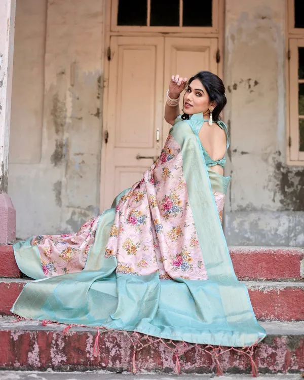 Pink_and_Green_Floral_Digital_Print_Banarasi_Silk_Saree_with_Zari_Weave_and_Tassel_Pallu