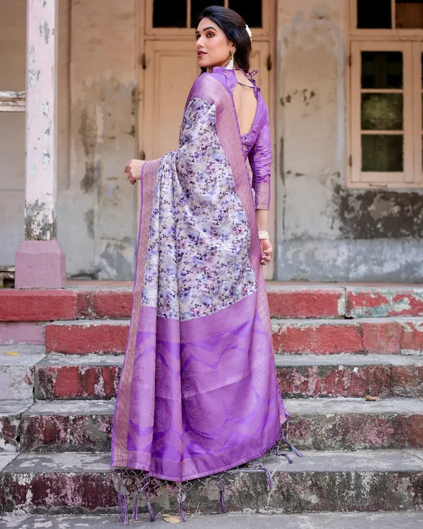 Lavender_and_White_Geometric_Floral_Digital_Print_Banarasi_Silk_Saree_with_Zari_Weave_and_Tassel-Embellished_Pallu