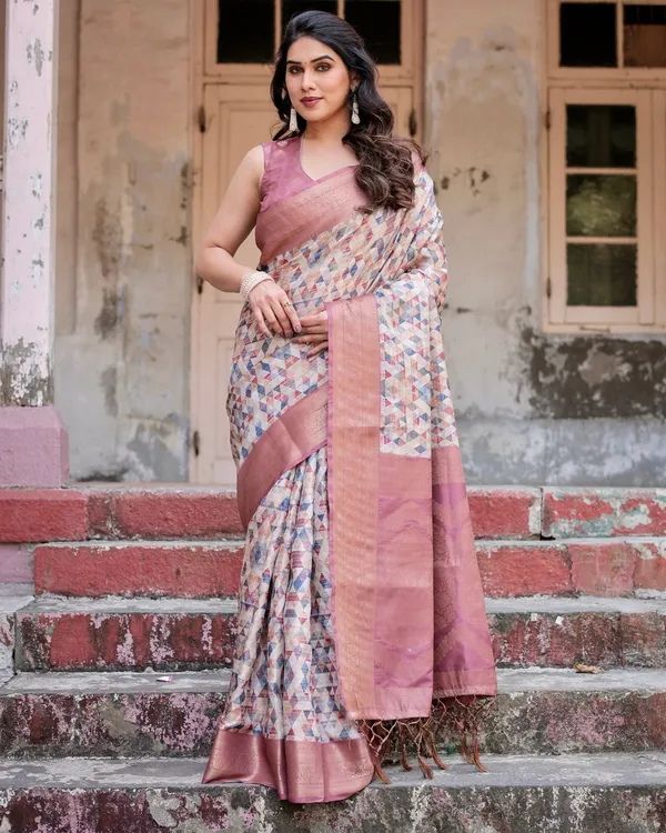 Beige_and_Pink_Geometric_Print_Banarasi_Silk_Saree_with_Zari_Weave_and_Tassel-Embellished_Pallu