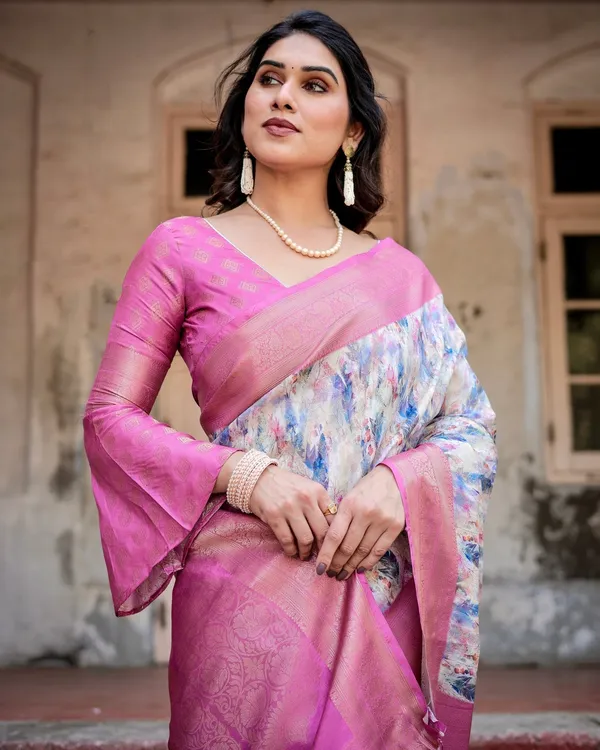 White_and_Pink_Floral_Digital_Print_Banarasi_Silk_Saree_with_Zari_Weave_and_Tassel-Embellished_Pallu