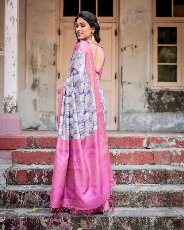 White_and_Pink_Floral_Digital_Print_Banarasi_Silk_Saree_with_Zari_Weave_and_Tassel-Embellished_Pallu