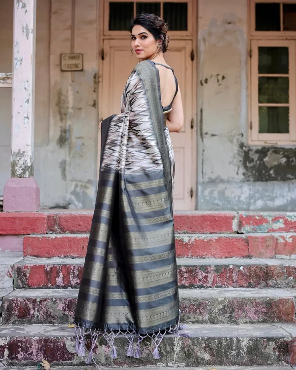 Grey_&_Black_Elegant_Banarasi_Silk_Saree_with_Zari_Weaving_and_Tassels_in_Shades