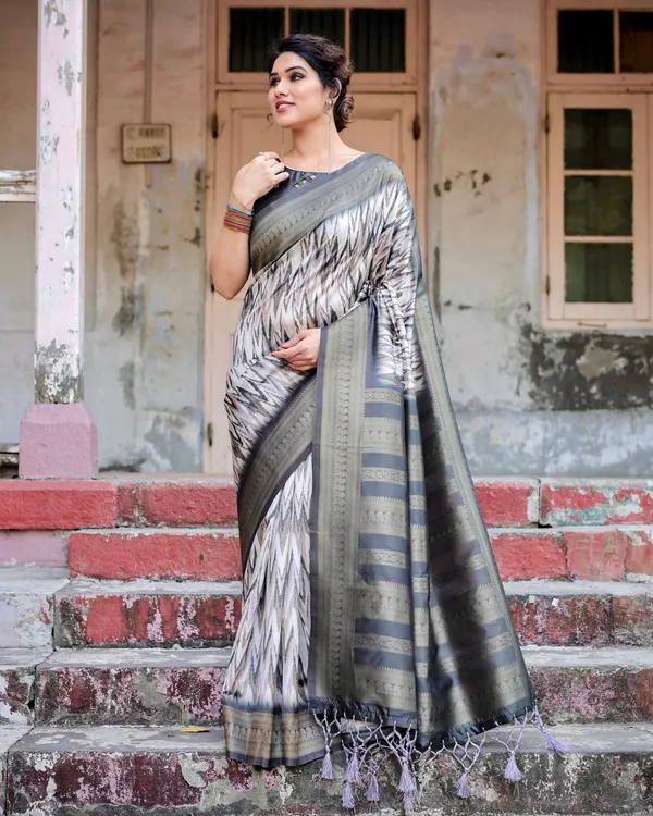 Grey_&_Black_Elegant_Banarasi_Silk_Saree_with_Zari_Weaving_and_Tassels_in_Shades