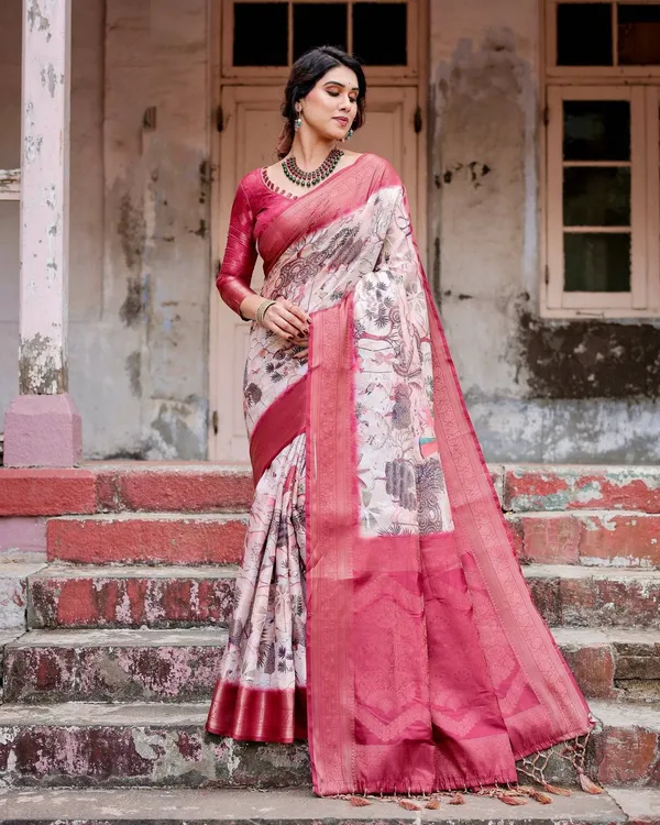 Graceful_Fuchsia_Pink_Banarasi_Silk_Saree_with_Digital_Forest_Scenery_Print_&_Zari_Weave