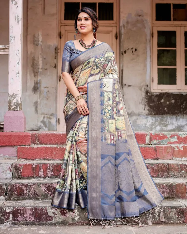 Banarasi_Silk_Saree_in_Beige_with_Multicolor_Paisley_and_Floral_Design