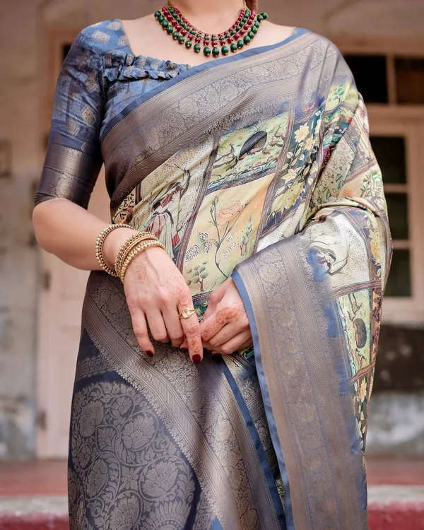 Banarasi_Silk_Saree_in_Beige_with_Multicolor_Paisley_and_Floral_Design