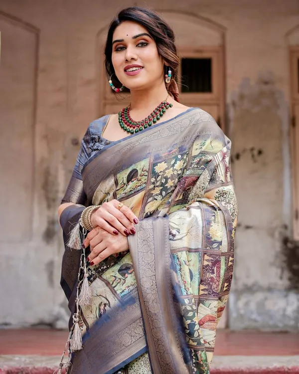 Banarasi_Silk_Saree_in_Beige_with_Multicolor_Paisley_and_Floral_Design