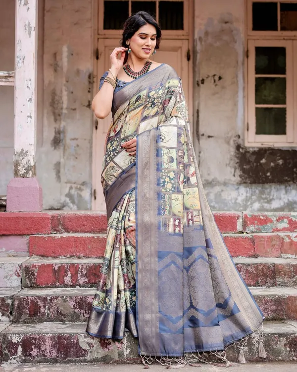 Banarasi_Silk_Saree_in_Beige_with_Multicolor_Paisley_and_Floral_Design