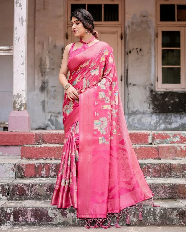 Regal_Pink_Banarasi_Silk_Saree_with_Zari_Weave_and_Intricate_Tassels