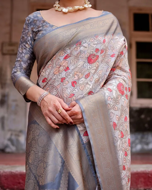 Elegant_Grey_Banarasi_Silk_Saree_with_Intricate_Floral_Design_and_Zari_Weave