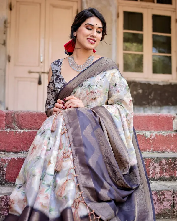 Elegant_Gray_Banarasi_Silk_Saree_with_Navy_Blue_Zari_Weave,_Floral_Design,_and_Tassels