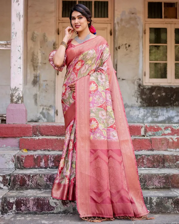 Graceful_Peach_and_Pink_Banarasi_Silk_Saree_with_Zari_Weave_and_Tassels
