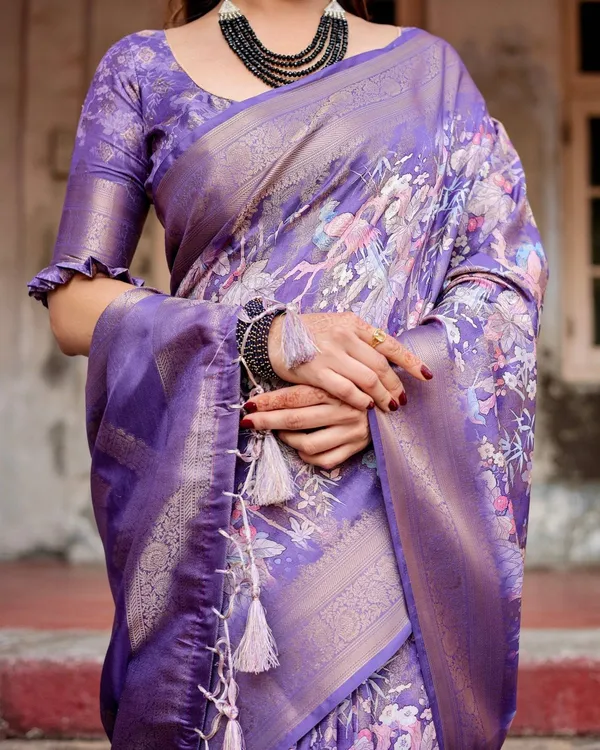 Elegant_Purple_Banarasi_Silk_Saree_with_Floral_Weave,_Zari_Border,_and_Tassels