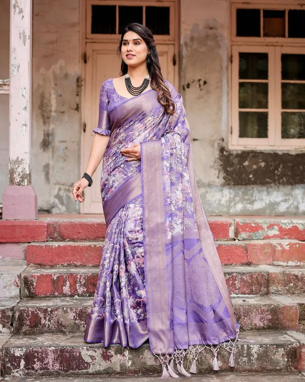 Elegant_Purple_Banarasi_Silk_Saree_with_Floral_Weave,_Zari_Border,_and_Tassels