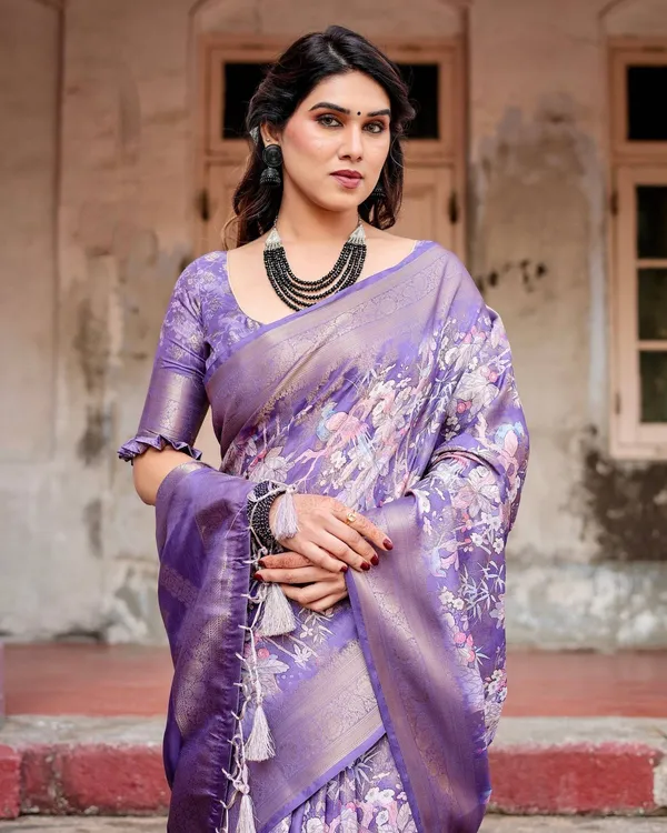 Elegant_Purple_Banarasi_Silk_Saree_with_Floral_Weave,_Zari_Border,_and_Tassels