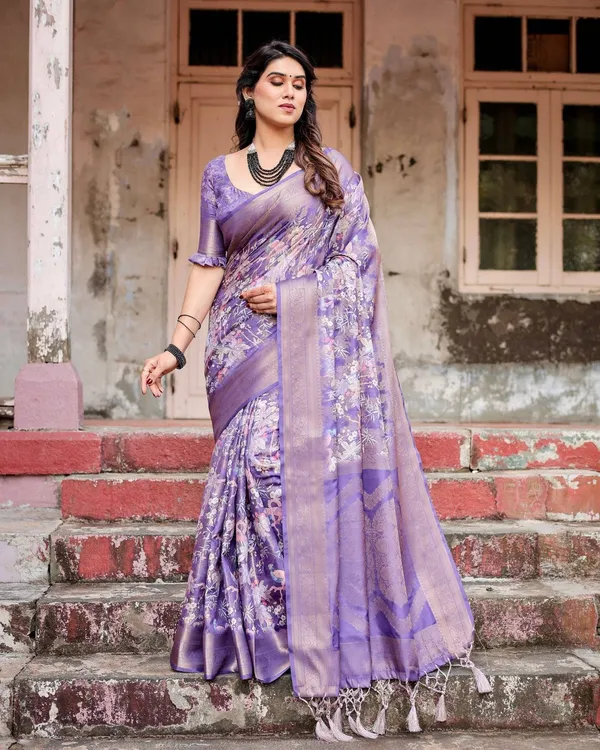 Elegant_Purple_Banarasi_Silk_Saree_with_Floral_Weave,_Zari_Border,_and_Tassels