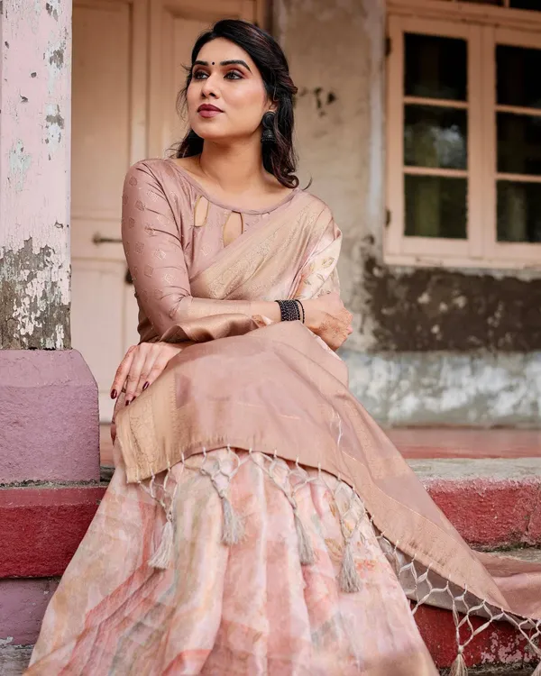Elegant_Beige_Banarasi_Silk_Saree_with_Tassels_and_Zari_Work