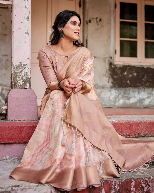 Elegant_Beige_Banarasi_Silk_Saree_with_Tassels_and_Zari_Work