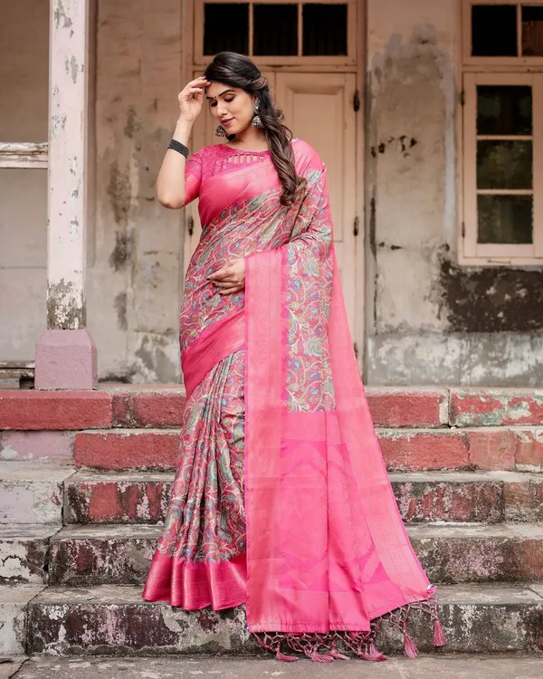 Elegant_Pink_Banarasi_Silk_Saree_with_Paisley_Design,_Zari_Weaving,_and_Tassels