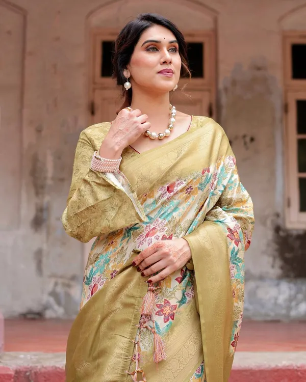 Golden_Yellow_Banarasi_Silk_Saree_with_Multicolor_Floral_Print_and_Zari_Border
