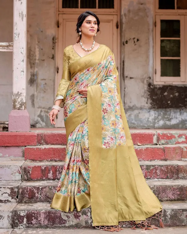Golden_Yellow_Banarasi_Silk_Saree_with_Multicolor_Floral_Print_and_Zari_Border