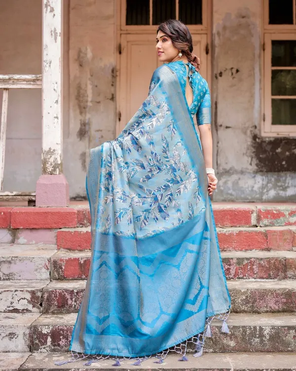 Aqua_Blue_Banarasi_Silk_Saree_with_Zari_Border,_Floral_Motifs,_and_Tassels