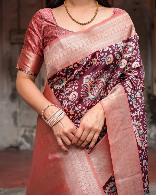 Maroon_Banarasi_Silk_Saree_with_Peach_Zari_Border_and_Paisley_Motifs