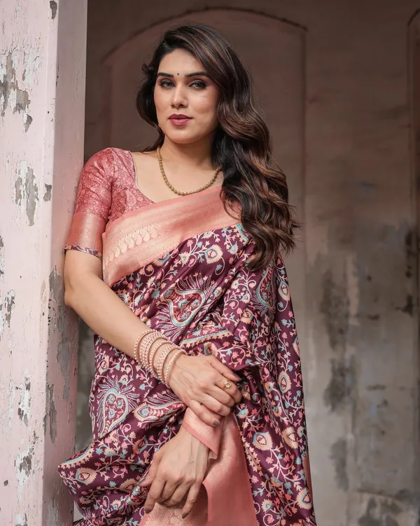 Maroon_Banarasi_Silk_Saree_with_Peach_Zari_Border_and_Paisley_Motifs