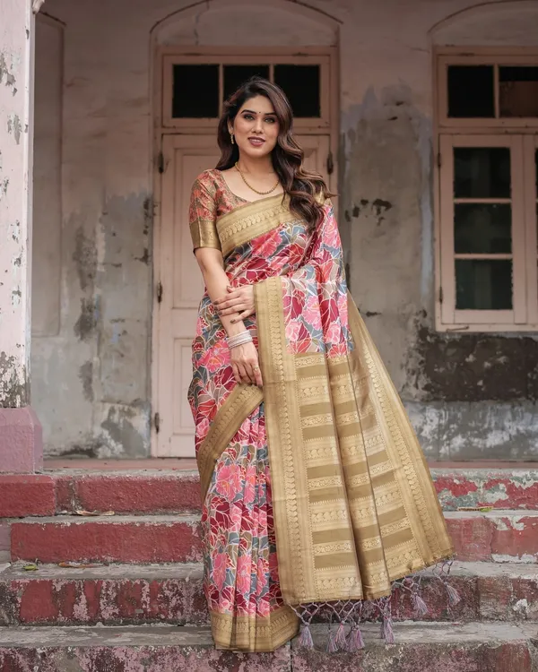 Gold_Banarasi_Silk_Saree_with_Bold_Floral_Print_and_Intricate_Zari_Border