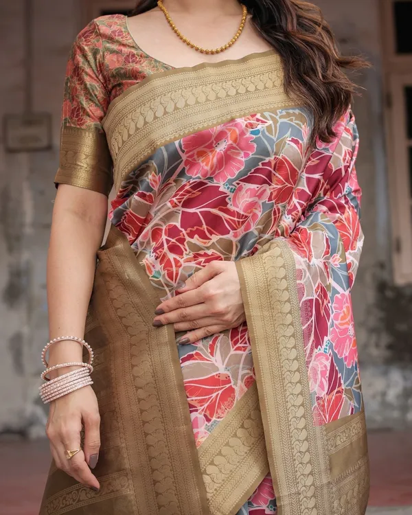 Gold_Banarasi_Silk_Saree_with_Bold_Floral_Print_and_Intricate_Zari_Border