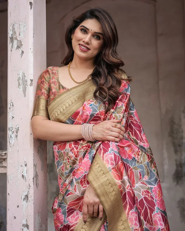 Gold_Banarasi_Silk_Saree_with_Bold_Floral_Print_and_Intricate_Zari_Border