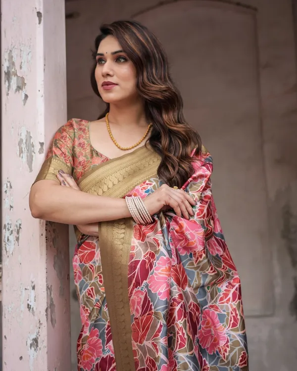 Gold_Banarasi_Silk_Saree_with_Bold_Floral_Print_and_Intricate_Zari_Border