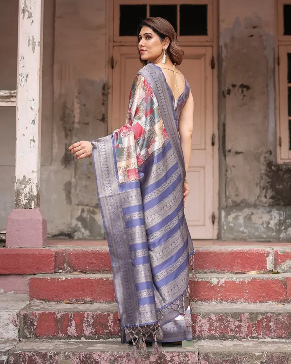 Multicolor_Banarasi_Silk_Saree_with_Abstract_Checkered_Print_&_Lavender_Zari_Border