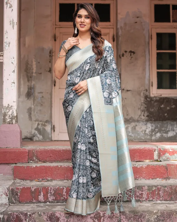 Sophisticated_Floral_Banarasi_Silk_Saree_with_Light_Blue_Zari_Border