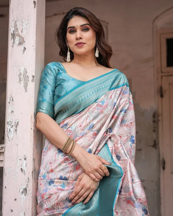 Mesmerizing_Aqua_Banarasi_Silk_Saree_with_Digital_Print_and_Tassels