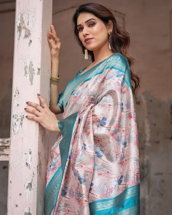Mesmerizing_Aqua_Banarasi_Silk_Saree_with_Digital_Print_and_Tassels