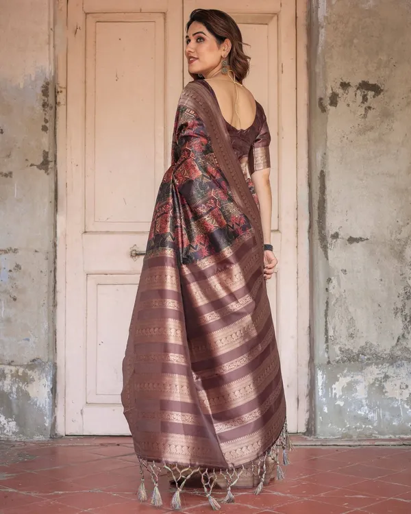 Rich_Chocolate_Banarasi_Silk_Saree_with_Geometric_Print_and_Zari_Border