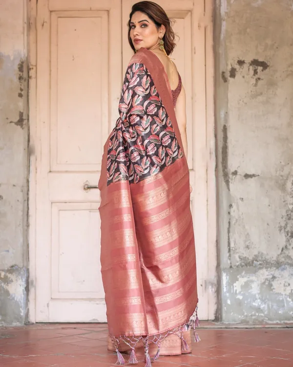 Black_Banarasi_Silk_Saree_with_Bold_Leaf_Digital_Print_&_Rosy_Pink_Zari_Border