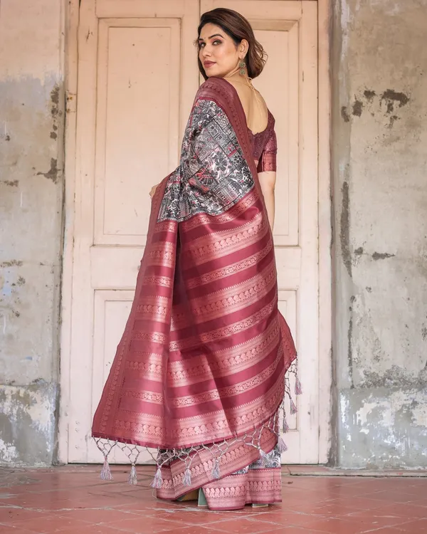 Black_and_Red_Banarasi_Silk_Saree_with_Geometric_Print_and_Rich_Zari_Border