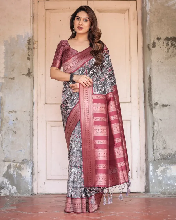 Black_and_Red_Banarasi_Silk_Saree_with_Geometric_Print_and_Rich_Zari_Border