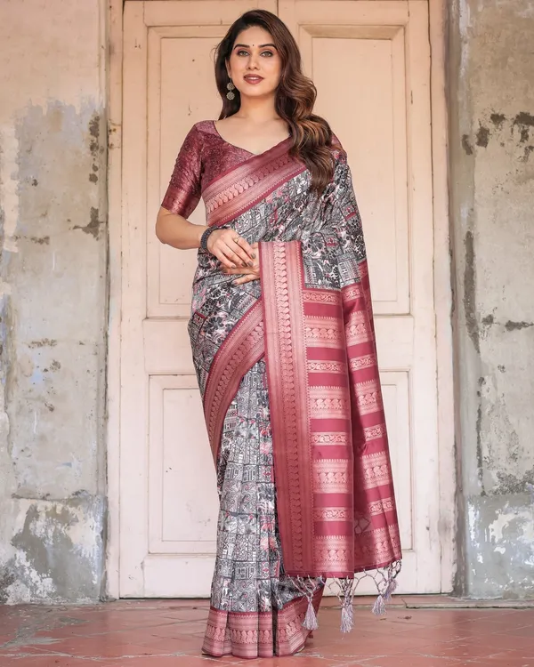 Black_and_Red_Banarasi_Silk_Saree_with_Geometric_Print_and_Rich_Zari_Border