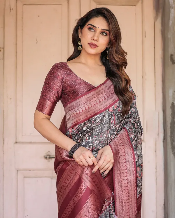 Black_and_Red_Banarasi_Silk_Saree_with_Geometric_Print_and_Rich_Zari_Border