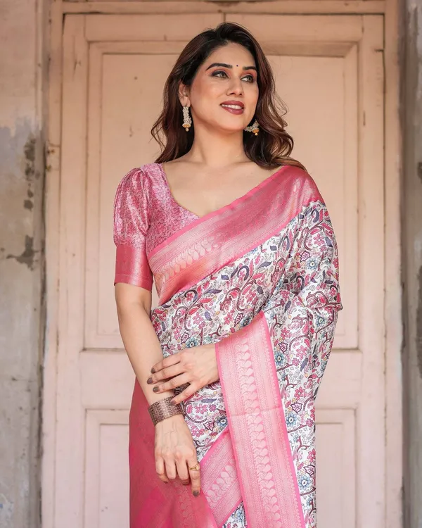 Pink_Banarasi_Silk_Saree_with_Vibrant_Floral_Digital_Print_&_Elegant_Zari_Border