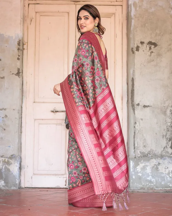 Luxurious_Green_Banarasi_Silk_Saree_with_Zari_Border_and_Tassels