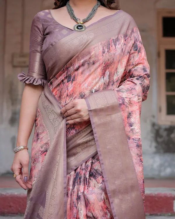 Peach_and_Brown_Abstract_Design_Banarasi_Silk_Saree_with_Zari_Weave_and_Tassel-Embellished_Pallu
