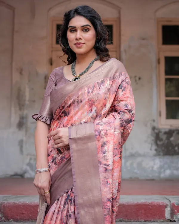 Peach_and_Brown_Abstract_Design_Banarasi_Silk_Saree_with_Zari_Weave_and_Tassel-Embellished_Pallu