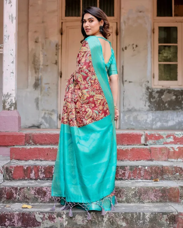 Maroon_and_Teal_Paisley_Design_Banarasi_Silk_Saree_with_Zari_Weave_and_Tassel-Embellished_Pallu