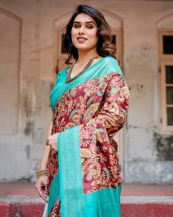 Maroon_and_Teal_Paisley_Design_Banarasi_Silk_Saree_with_Zari_Weave_and_Tassel-Embellished_Pallu