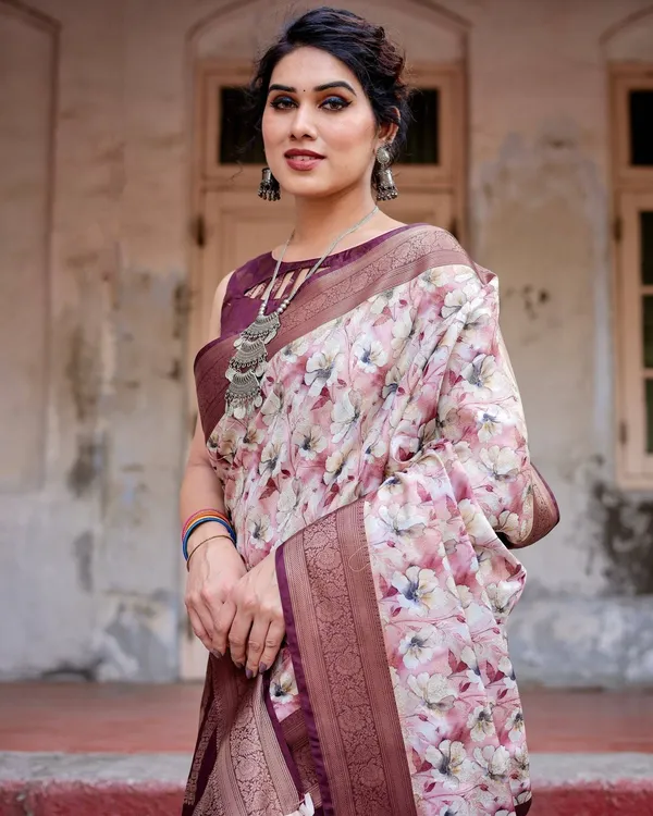 Elegant_Wine_Floral_Banarasi_Silk_Saree_with_Zari_Weave_and_Tassels