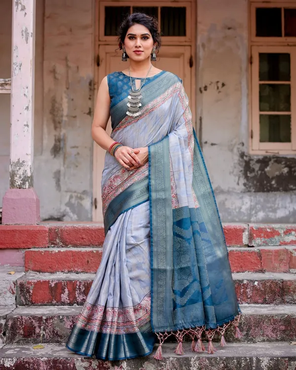 Elegant_Blue_and_Beige_Banarasi_Silk_Saree_with_Ornate_Zari_Weaving_and_Tassels